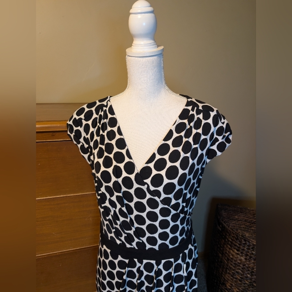 New York & Company Black and White Polka Dot Stretch Dress Cap Sleeve XL - Picture 3 of 13